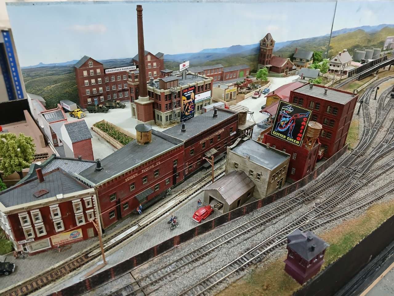 Brick factories, a tall chimney and the town beside the tracks on Glenfield