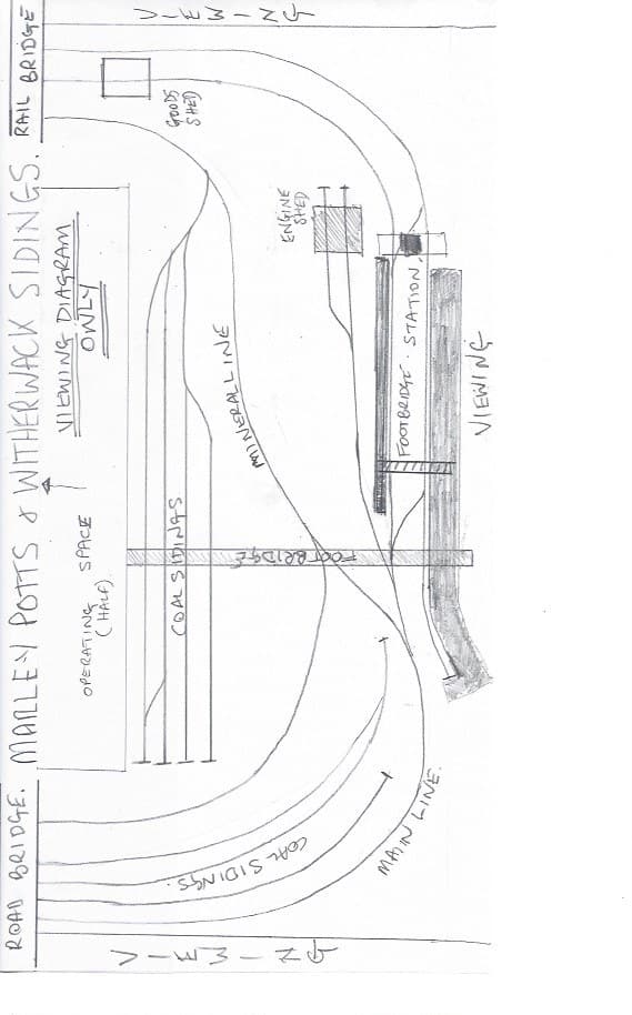 Hand-drawn track plan of Marley Potts & Witherwack Sidings